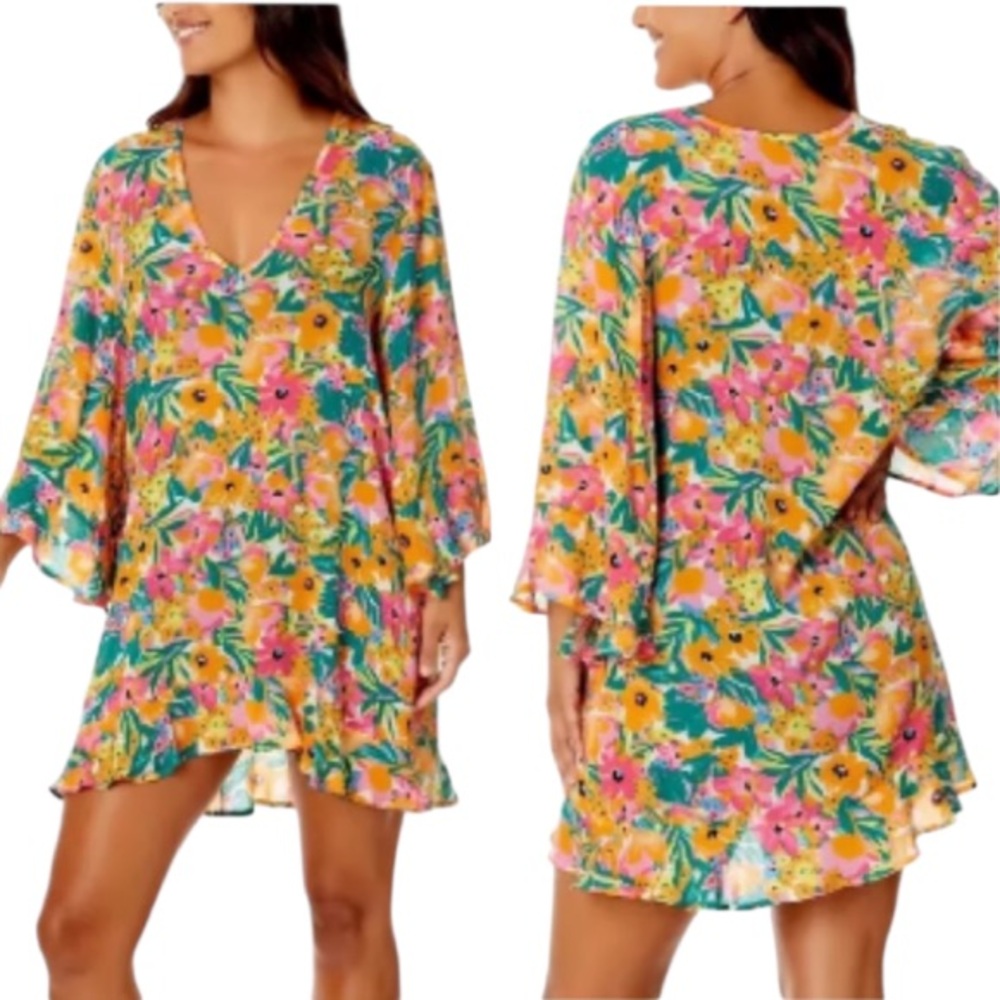 Anne Cole Flounce V Neck Tunic Cover Up - Picture 2 of 12